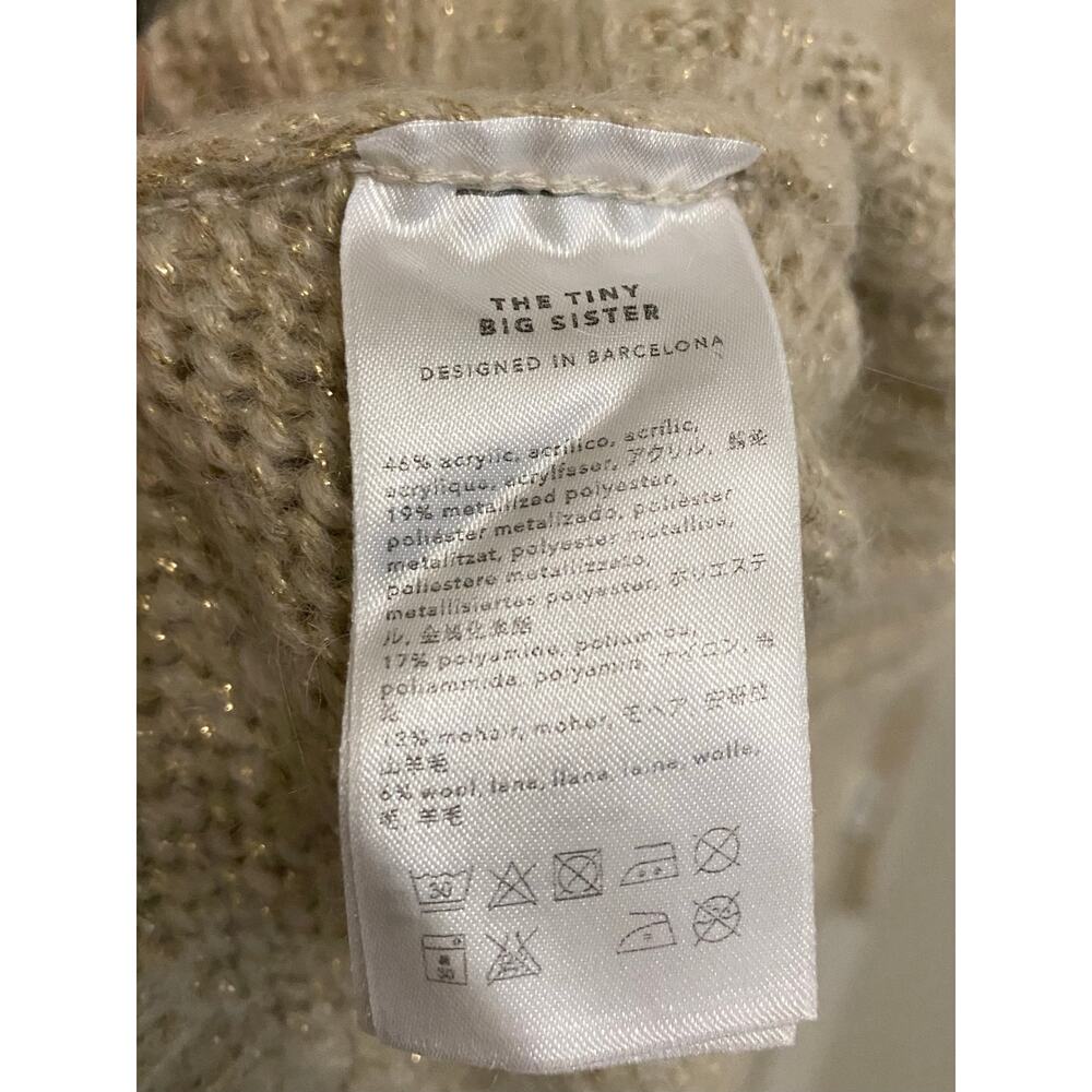 The Tiny Big Sister Crewneck Sweater S/M Cream Beige Glitter Fisherman Cottage - Picture 8 of 10
